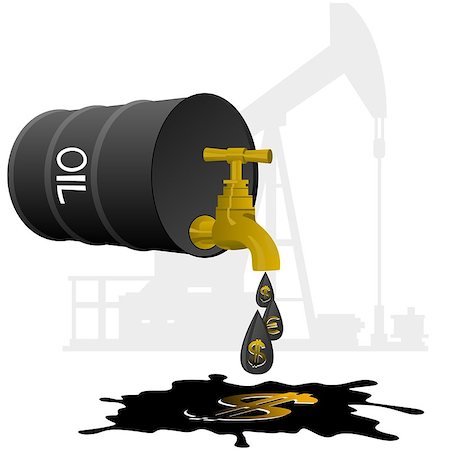 simsearch:400-07405336,k - Barrel of oil products and stopcock dripping oil drops with currency symbols. Illustration on white background. Fotografie stock - Microstock e Abbonamento, Codice: 400-07544230