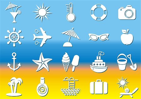 simsearch:400-07324083,k - White vector summer icons collection on beach background Stock Photo - Budget Royalty-Free & Subscription, Code: 400-07545113