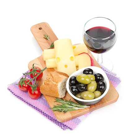 simsearch:400-07481826,k - Red wine with cheese, bread, olives and spices. Isolated on white background Stock Photo - Budget Royalty-Free & Subscription, Code: 400-07545240