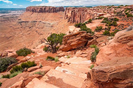 A foot path leads down a rock stairway and along a canyon rim in Canyonlands National Park. Fotografie stock - Microstock e Abbonamento, Codice: 400-07546136