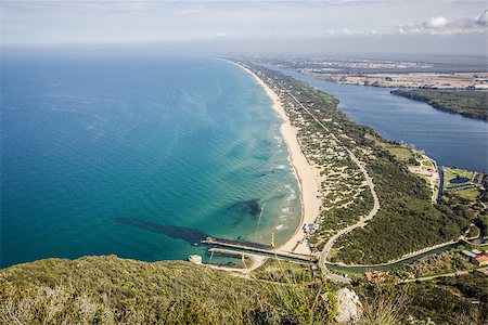 promontoire - View of coastal sand strip and Lake Paola from the limestone cliffs of the Mount Circeo, Lazio, Italy. Stock Photo - Budget Royalty-Free & Subscription, Code: 400-07546148