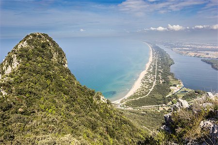 promontoire - View of coastal sand strip and Lake Paola from the limestone cliffs of the Mount Circeo, Lazio, Italy. Stock Photo - Budget Royalty-Free & Subscription, Code: 400-07546149