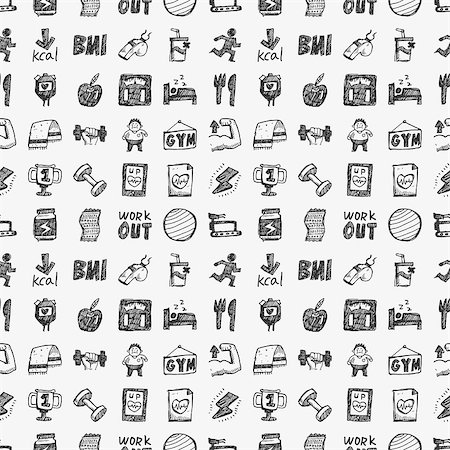 seamless doodle fitness pattern Stock Photo - Budget Royalty-Free & Subscription, Code: 400-07546436