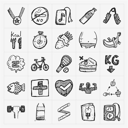 exercise icon - Doodle fitness icons Foto de stock - Super Valor sin royalties y Suscripción, Código: 400-07546431
