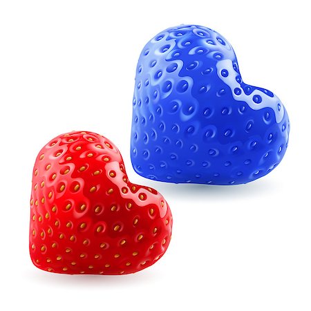Red and blue strawberry hearts. Symbol of woman and man. Feeling and relationships Stock Photo - Budget Royalty-Free & Subscription, Code: 400-07546478