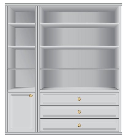 Office display storage with shelves and drawers. Vector illustration. Stock Photo - Budget Royalty-Free & Subscription, Code: 400-07546634