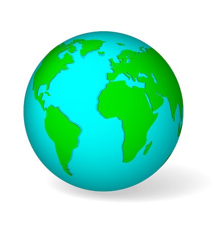 Blue globe symbol with green world map. Icon of Earth isolated on white with realistic shadow. Stock Photo - Budget Royalty-Free & Subscription, Code: 400-07547146