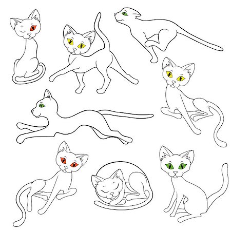 simsearch:400-06568725,k - Set of eight contours of funny cats isolated on a white background, hand drawing cartoon vector illustration Photographie de stock - Aubaine LD & Abonnement, Code: 400-07547962