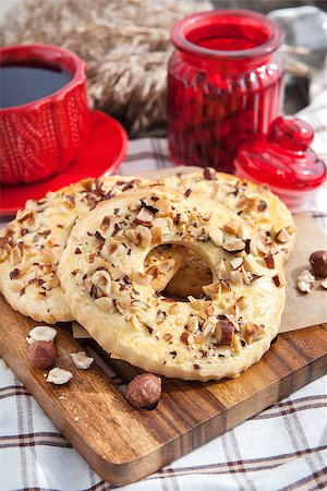 simsearch:400-06462101,k - Ring shortbread cookies with hazelnut on top Stock Photo - Budget Royalty-Free & Subscription, Code: 400-07547975