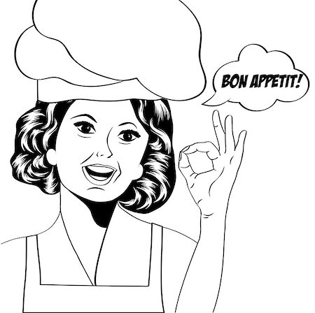 retro apron clipart - pop art woman cook, illustration in vector format Foto de stock - Super Valor sin royalties y Suscripción, Código: 400-07548405