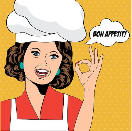 retro apron clipart - pop art woman cook, illustration in vector format Foto de stock - Super Valor sin royalties y Suscripción, Código: 400-07548409