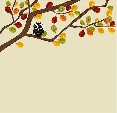 Owl on an autumn branch Stock Photo - Budget Royalty-Free & Subscription, Code: 400-07548532