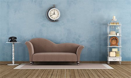 Vintage living room with little bookshelves and elegand sofa on carpet - rendering Photographie de stock - Aubaine LD & Abonnement, Code: 400-07548678