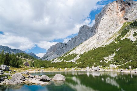 Double Lake at Triglav Lakes Valley, lake in the foreground, mountain range in the background. Stock Photo - Budget Royalty-Free & Subscription, Code: 400-07549021