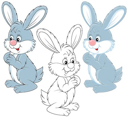 simsearch:400-07918929,k - Little grey and white bunny, color and black-and-white outline vector illustrations Stockbilder - Microstock & Abonnement, Bildnummer: 400-07549254