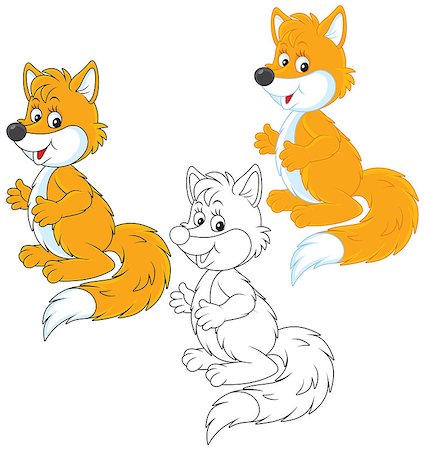 simsearch:400-07518178,k - Red fox friendly smiling, color and black-and-white outline vector illustrations Stockbilder - Microstock & Abonnement, Bildnummer: 400-07549253