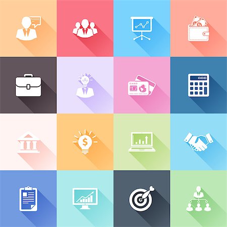 simsearch:400-07549364,k - Vector set of 16 flat business icons with long shadow Stock Photo - Budget Royalty-Free & Subscription, Code: 400-07549317