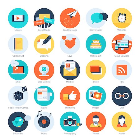 Vector set of modern flat and colorful social media icons. Design elements for web and mobile applications. Stockbilder - Microstock & Abonnement, Bildnummer: 400-07549344