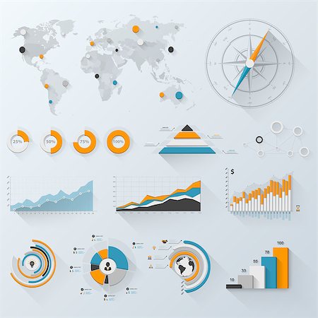 Design elements. Vector illustration of business infographics. Set of 3D infographics with long shadow. Stock Photo - Budget Royalty-Free & Subscription, Code: 400-07549372