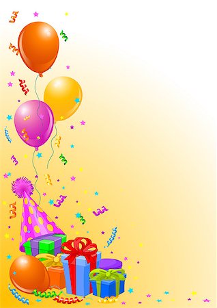 red and yellow confetti - Party balloons and gifts vertical background Stock Photo - Budget Royalty-Free & Subscription, Code: 400-07549572