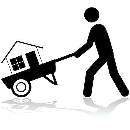 figura adesiva - Concept illustration showing a man carrying a house with a wheelbarrow Foto de stock - Royalty-Free Super Valor e Assinatura, Número: 400-07549856