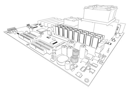 simsearch:400-09120941,k - Motherboard. Wire frame isolated render on white background Stock Photo - Budget Royalty-Free & Subscription, Code: 400-07549891