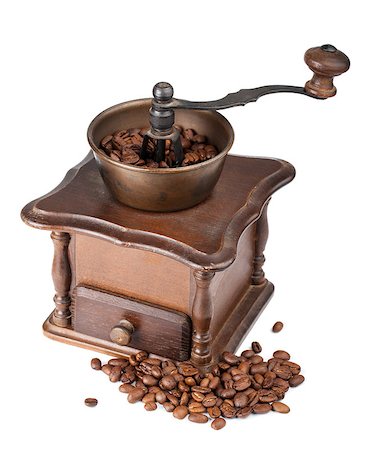 simsearch:400-07981187,k - Vintage coffee grinder with coffee isolated on white background Foto de stock - Royalty-Free Super Valor e Assinatura, Número: 400-07554105