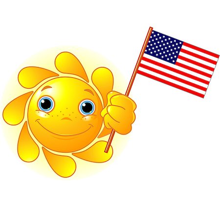 simsearch:400-04112163,k - Cartoon Character  of Cute Summer Sun holding American Flag Stock Photo - Budget Royalty-Free & Subscription, Code: 400-07554412