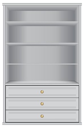White storage cabinet with four shelves and three drawers. Vector illustration. Stock Photo - Budget Royalty-Free & Subscription, Code: 400-07554565