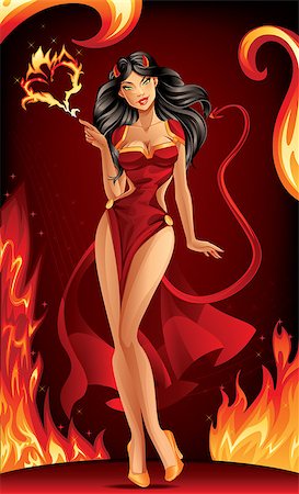 Devil Woman on Burning Background Stock Photo - Budget Royalty-Free & Subscription, Code: 400-07554598