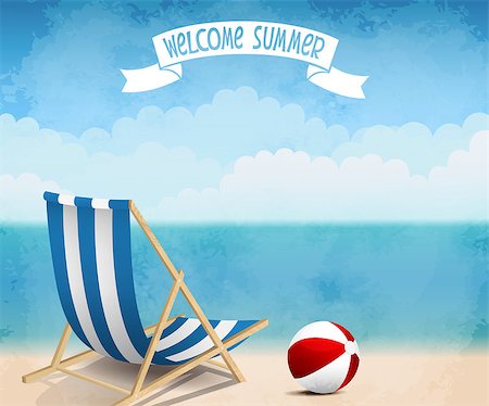 Vector illustration summer beach with deck chair and ball Photographie de stock - Aubaine LD & Abonnement, Code: 400-07555281