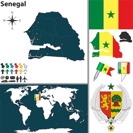 simsearch:400-07555328,k - Vector of Senegal set with detailed country shape with region borders, flags and icons Photographie de stock - Aubaine LD & Abonnement, Code: 400-07555332