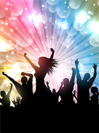 simsearch:400-04349797,k - Silhouette of a party crowd on a starburst background Stock Photo - Budget Royalty-Free & Subscription, Code: 400-07555392