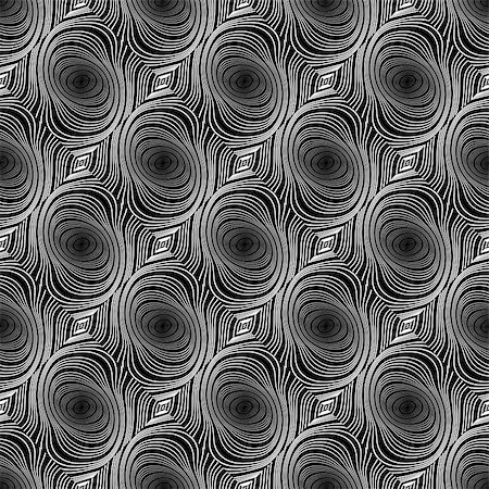 simsearch:400-07551581,k - Design seamless whirl ellipse geometric pattern. Abstract monochrome waving lines background. Speckled twisted texture. Vector art Foto de stock - Royalty-Free Super Valor e Assinatura, Número: 400-07555669