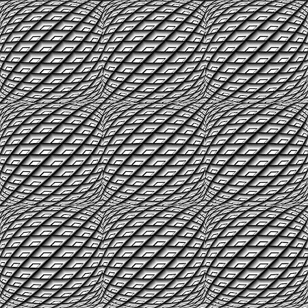 simsearch:400-07631338,k - Design seamless monochrome warped grid pattern. Abstract convex textured background. Vector art. No gradient Stockbilder - Microstock & Abonnement, Bildnummer: 400-07555662