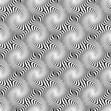 simsearch:400-07551581,k - Design seamless whirl geometric stripy pattern. Abstract monochrome waving lines background. Speckled twisted texture. Vector art Foto de stock - Royalty-Free Super Valor e Assinatura, Número: 400-07555670