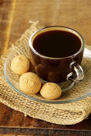 cup of black coffee with biscuits amaretti (almond cookies) Stock Photo - Budget Royalty-Free & Subscription, Code: 400-07555945