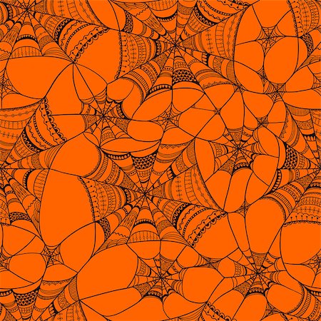 Vector seamless pattern with  spider web on orange, black seamless spider web in swatch menu Stock Photo - Budget Royalty-Free & Subscription, Code: 400-07555955