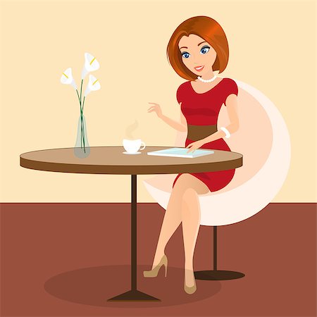 Young pretty woman sitting alone in the cafe and using a tablet pc. Contains EPS10 and high-resolution JPEG Foto de stock - Super Valor sin royalties y Suscripción, Código: 400-07555977