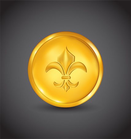 Illustration golden coin with fleur de lis on black background - vector Stock Photo - Budget Royalty-Free & Subscription, Code: 400-07556013