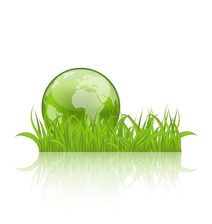 fresh world leaf - Illustration green concept ecology background with grass and earth - vector Stock Photo - Budget Royalty-Free & Subscription, Code: 400-07556036