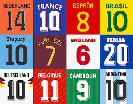 simsearch:400-04179019,k - Vector illustration of different legendary Football  (Soccer) jersey numbers Stock Photo - Budget Royalty-Free & Subscription, Code: 400-07556221