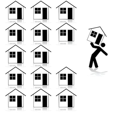 figura de palo - Concept illustration showing a man carrying a house after selecting it from several similar ones Foto de stock - Super Valor sin royalties y Suscripción, Código: 400-07556231