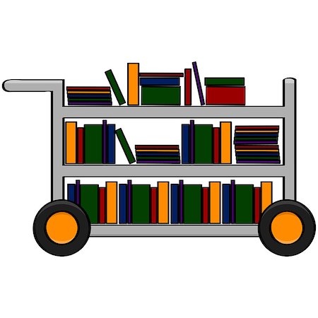 simsearch:400-06553976,k - Cartoon illustration showing a library cart filled with different books Foto de stock - Royalty-Free Super Valor e Assinatura, Número: 400-07556299