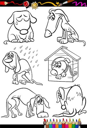 rainy weather coloring - Coloring Book or Page Cartoon Illustration of Black and White Poor Sad Homeless Stray Dogs Set for Children Stock Photo - Budget Royalty-Free & Subscription, Code: 400-07556669