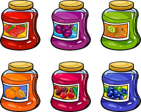 Cartoon Illustration of Various Fruit Jams in Jars Set Stock Photo - Budget Royalty-Free & Subscription, Code: 400-07556679