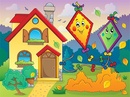 simsearch:400-05686867,k - Autumn theme with kites and house - eps10 vector illustration. Stock Photo - Budget Royalty-Free & Subscription, Code: 400-07556739