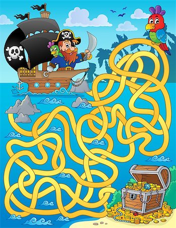 simsearch:400-07317425,k - Maze 1 with pirate and treasure - eps10 vector illustration. Foto de stock - Super Valor sin royalties y Suscripción, Código: 400-07556764