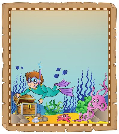 simsearch:400-04603382,k - Parchment with underwater theme 1 - eps10 vector illustration. Foto de stock - Royalty-Free Super Valor e Assinatura, Número: 400-07556775