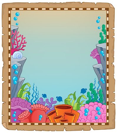 simsearch:400-08616368,k - Parchment with underwater theme 6 - eps10 vector illustration. Foto de stock - Super Valor sin royalties y Suscripción, Código: 400-07556780